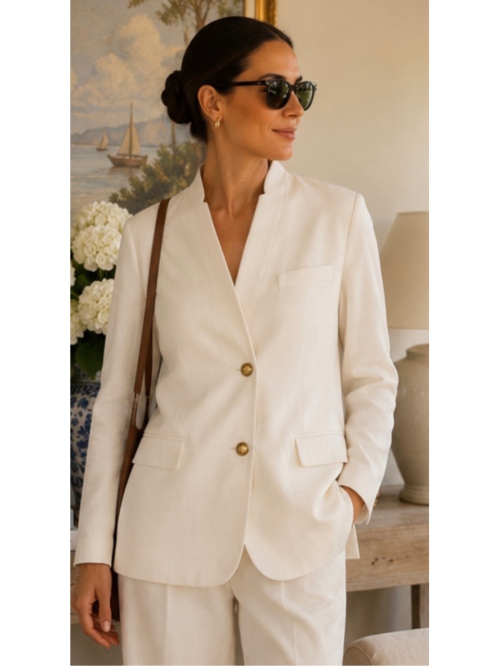 Rosetta Getty Collarless Blazer Jacket, Size 10, White Quiet Luxury New